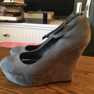 Gray suede wedges